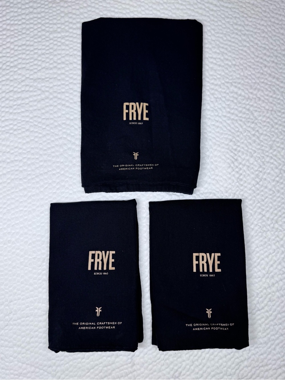 FRYE Boot Shoe Dust Bag Lot Black Drawstring Storage Bags 2 Medium 1 Large
